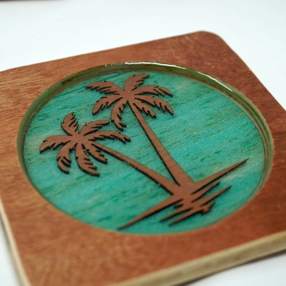 Handmade UNIKO Wood Carved Sealife Coasters